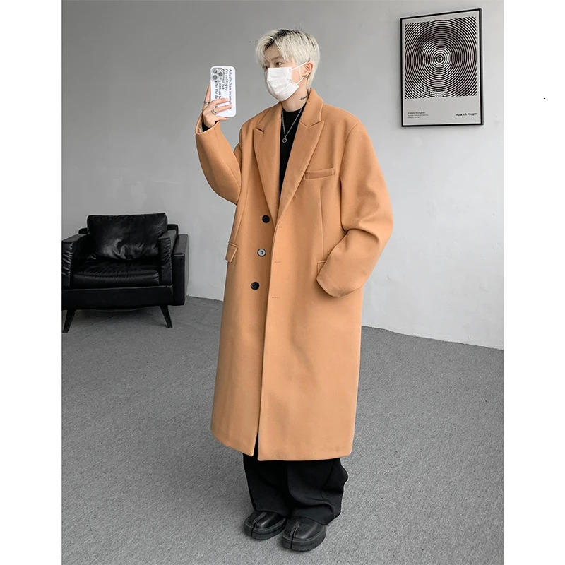 Autumn Winter Men Woolen Jackets Boutique Highend Overcoat Trench Xlong Thick Coat Over The Knee Plus Size 8XL 251029