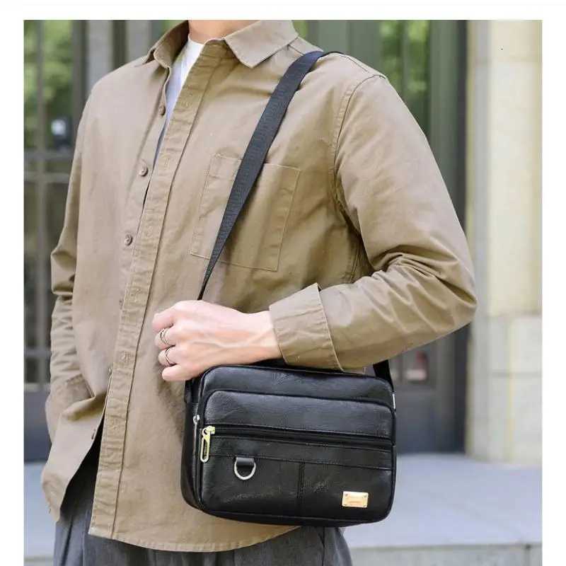 Leather Mens Sling Bag Messenger Shoder Crossbody Bags Large Capacity Handbags Mtifunctial Work Bag Y251011