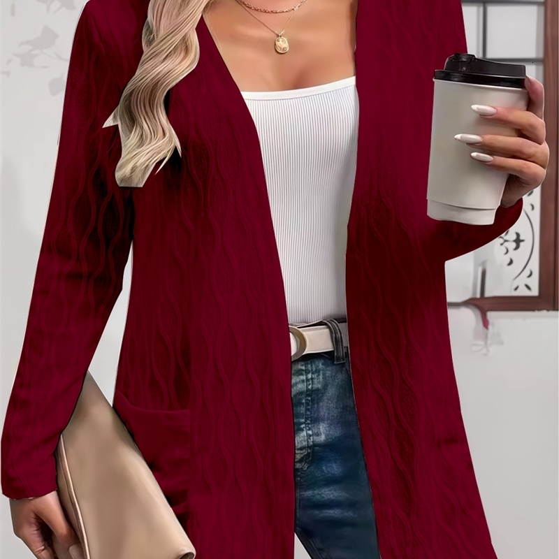Comfy Fall Cardigan for Women Casual Elegant Solid Textured Fabric Pocket Front Open Womens Loose Cover Up 251010