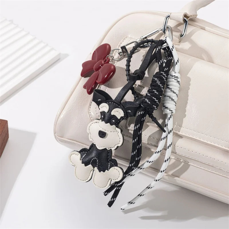Sporty Style Fashion Schnauzer Key Chain with Handmade Rope Casual Trendy Bag Pendant Bow Cool Trendy Fashion Accessory 251030