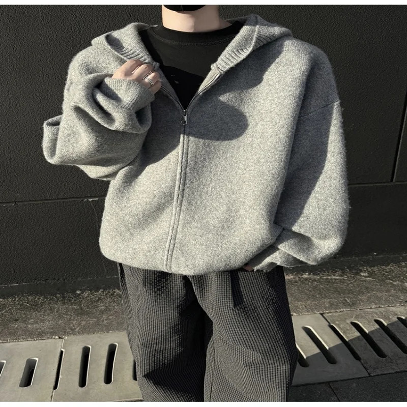Pullover zippered hooded sweater mens versatile knitwear jacket autumn and winter cardigan for men 251017