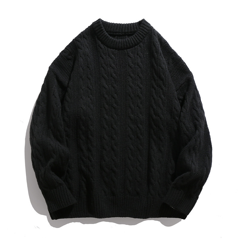 Hanlu Men's Cable Knit Solid Color Crew Neck Sweater Designer Sweater Unisex Autumn Winter Loose Knitwear Cardigan