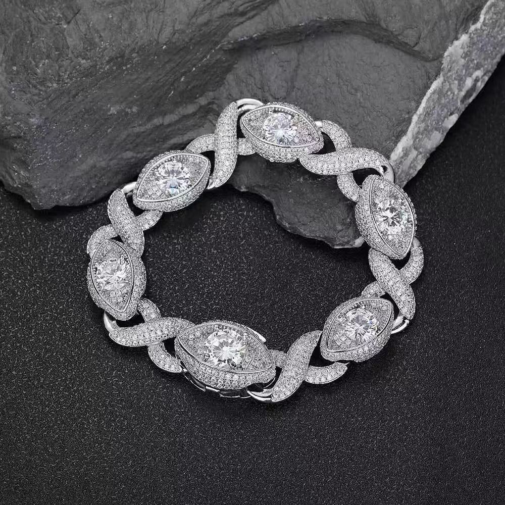 Fashion Evil Eye Color Moissanite Men Iced Out Men Cuban Sier Lab Diamond Hip Hop Bracelet