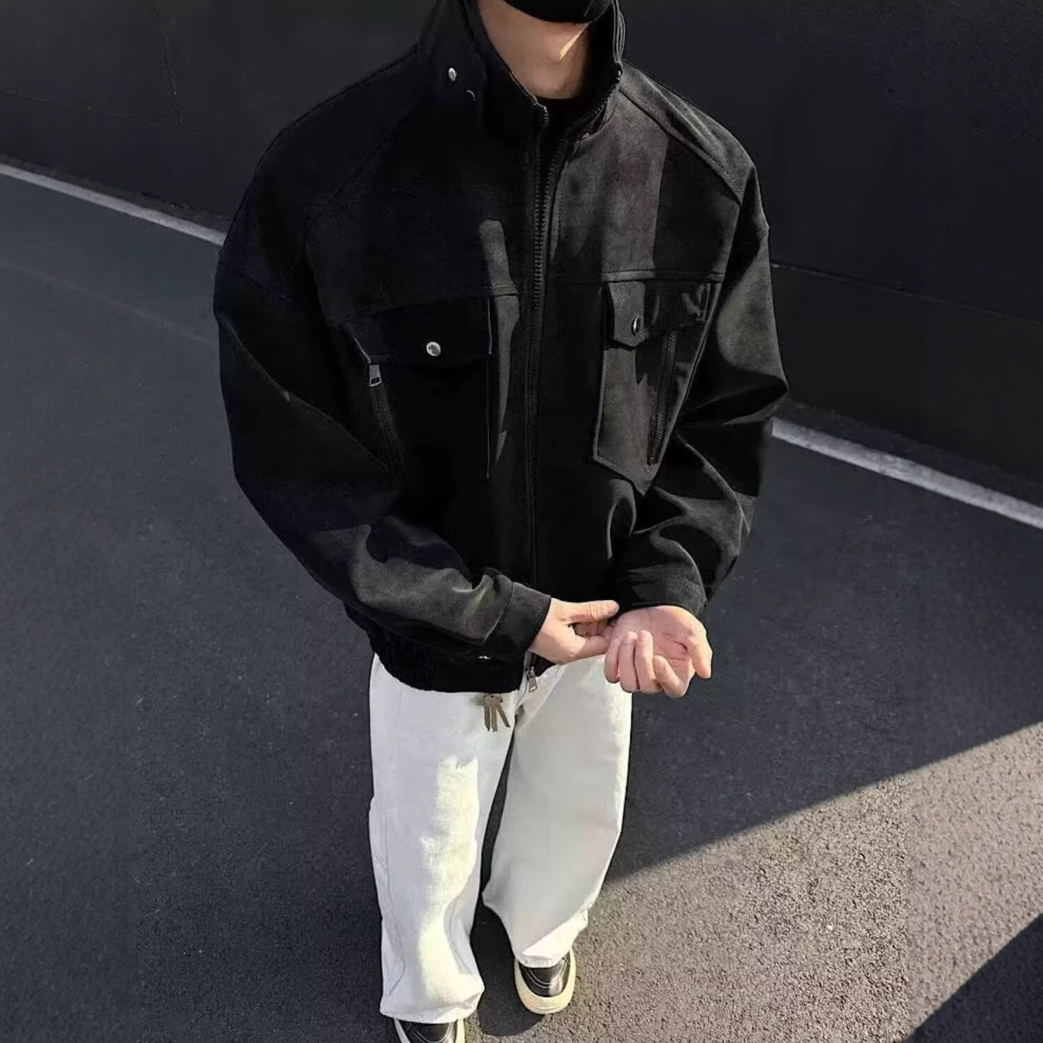 Pishi Designer Jacket American Style PU Leather Jacket For Men Trendy Brand Stand Collar Jacket Loose Fit Zipper Coat For Autumn High-end Feel Top