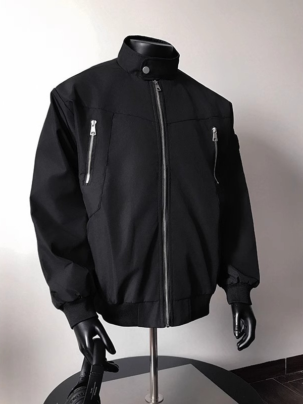 Jacket Men Zipper Design Black Workwear Designer Jacket Jacket For Men Spring And Autumn American Retro Functional Style Stand Collar Bomber Jacket