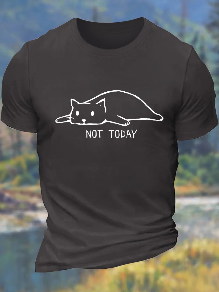 European & American Oversized Men's "NOT TODAY" Letter Print Cotton Crew Neck Relaxed Fit T-Shirt - TT7529