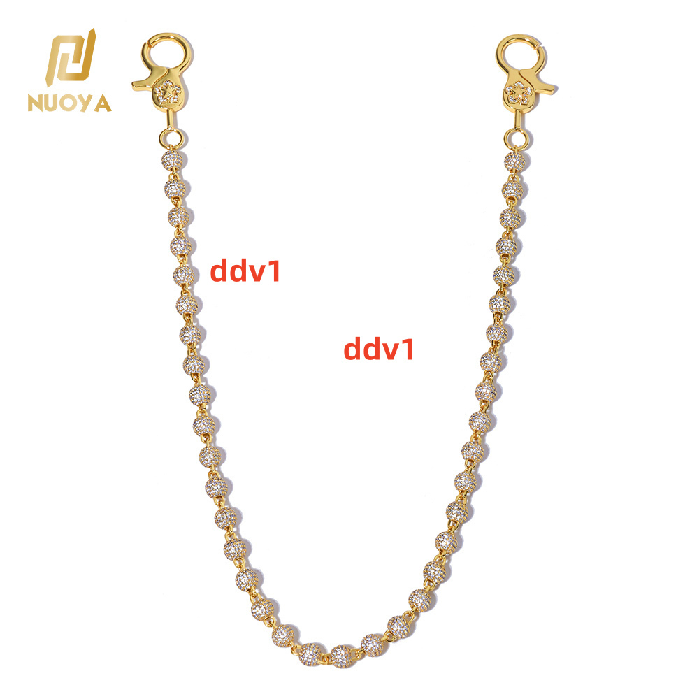 NUOYA Gold Plated Iced Out Pants Chain Womens Micro Pave moissanite Round Bead ChainJewelry Hip Hop Fashion Gift Designer's style