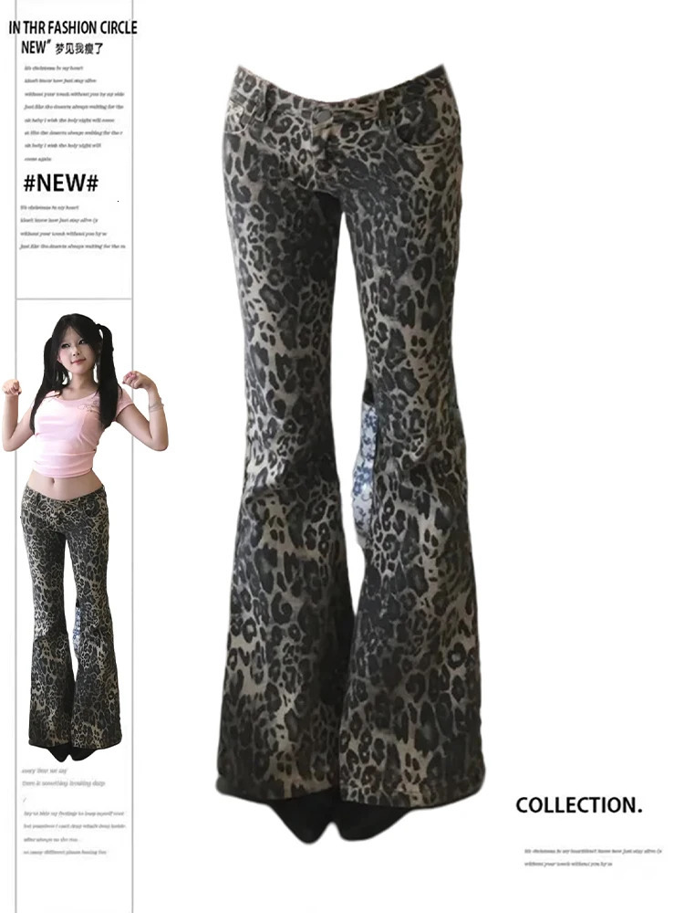 Womens Jean Leopard Print Low Rise Jeans American Retro Gyaru Coquette Y2k Japanese 2000s High Street Harajuku Goth 251029