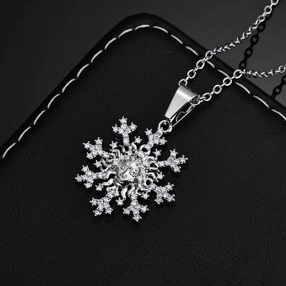 NUOYA Customized Snowflake Hollow Design Dazzling moissanite Pendant Christmas Day Silver Plated Pendant Necklaces for Women Gifts Designer's sty