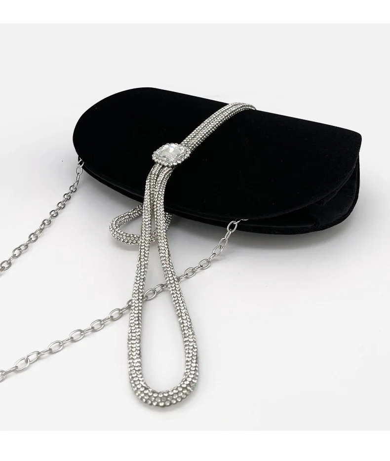 Sparkly Black Velvet Rhinestone Evening Bag With Crossing Handle Elegant Semicircle Clutch Purse For Wedding Party Dinner Bag 251023