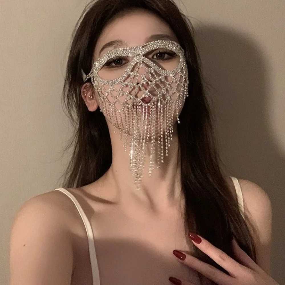 Luxury Crystal Mask Full Face Masquerade Tassel Boho Rhinestone Face Jewelry Mask Chain Belly Dance Prom Rave Party Face DecorW251029