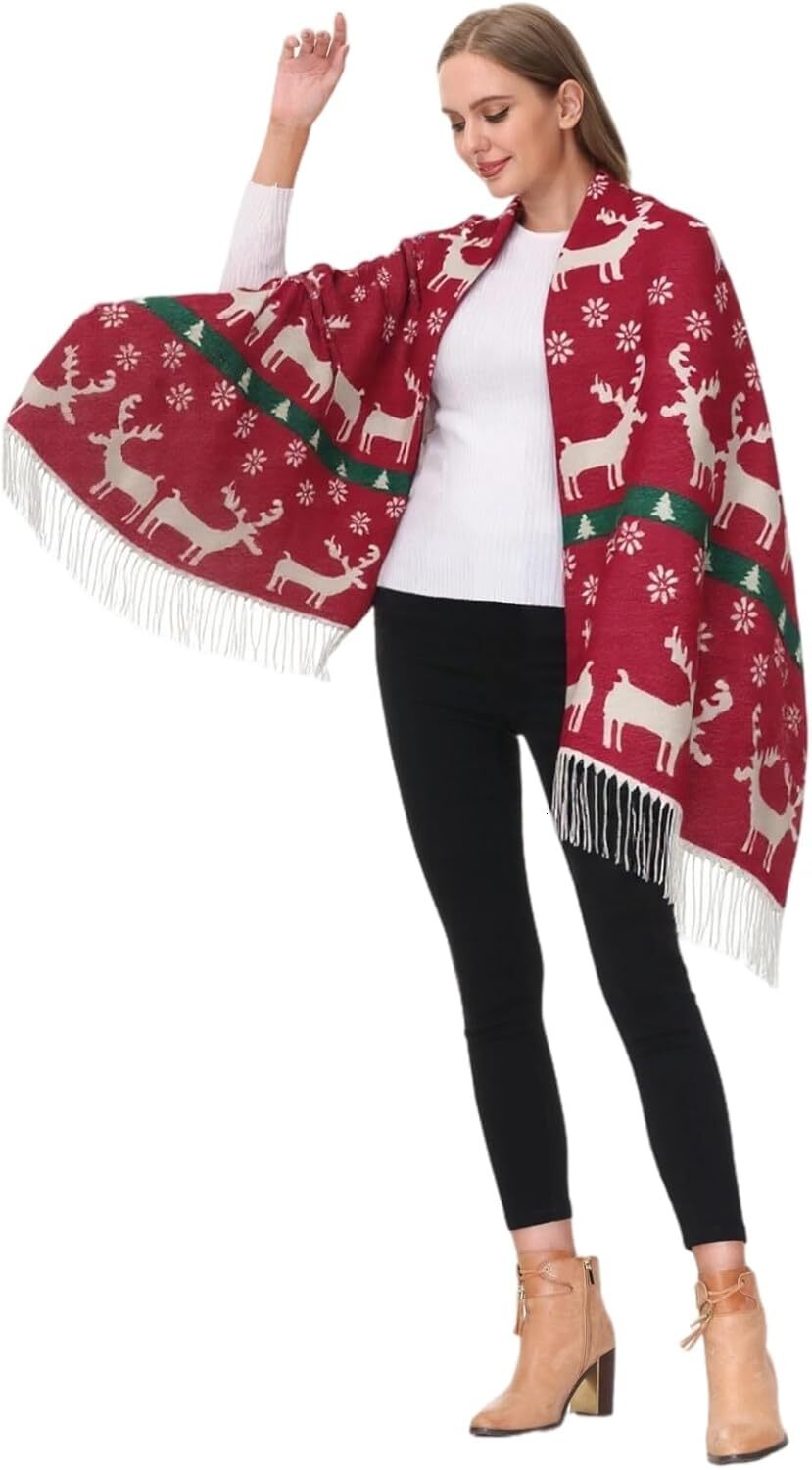 Custom Unisex Scarves for Women Men Boys Girls Christmas Gifts Winter Scarf with Reindeer and Snowflake Shawl Wrap Xmas