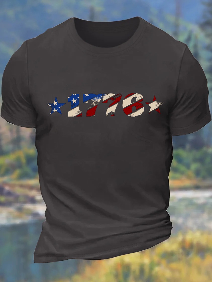 Europe & USA Oversized Men's 1776 American Independence Day April Cotton Casual Letter T-Shirt - TT7328