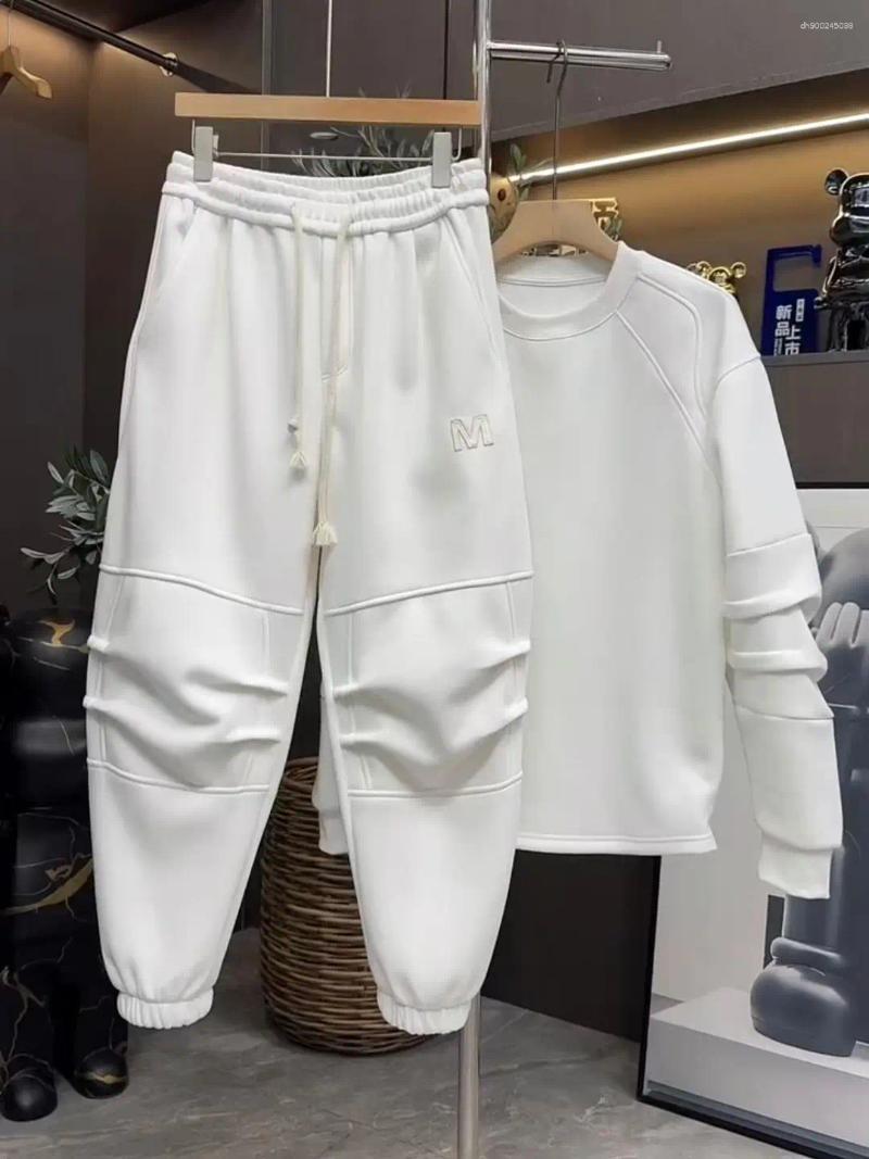 Men's Tracksuits Winter Velvet Thickened Sweatshirt Sweatpants Two-piece Set Men Fashionable Versatile Loose Solid Casual Sports Suit