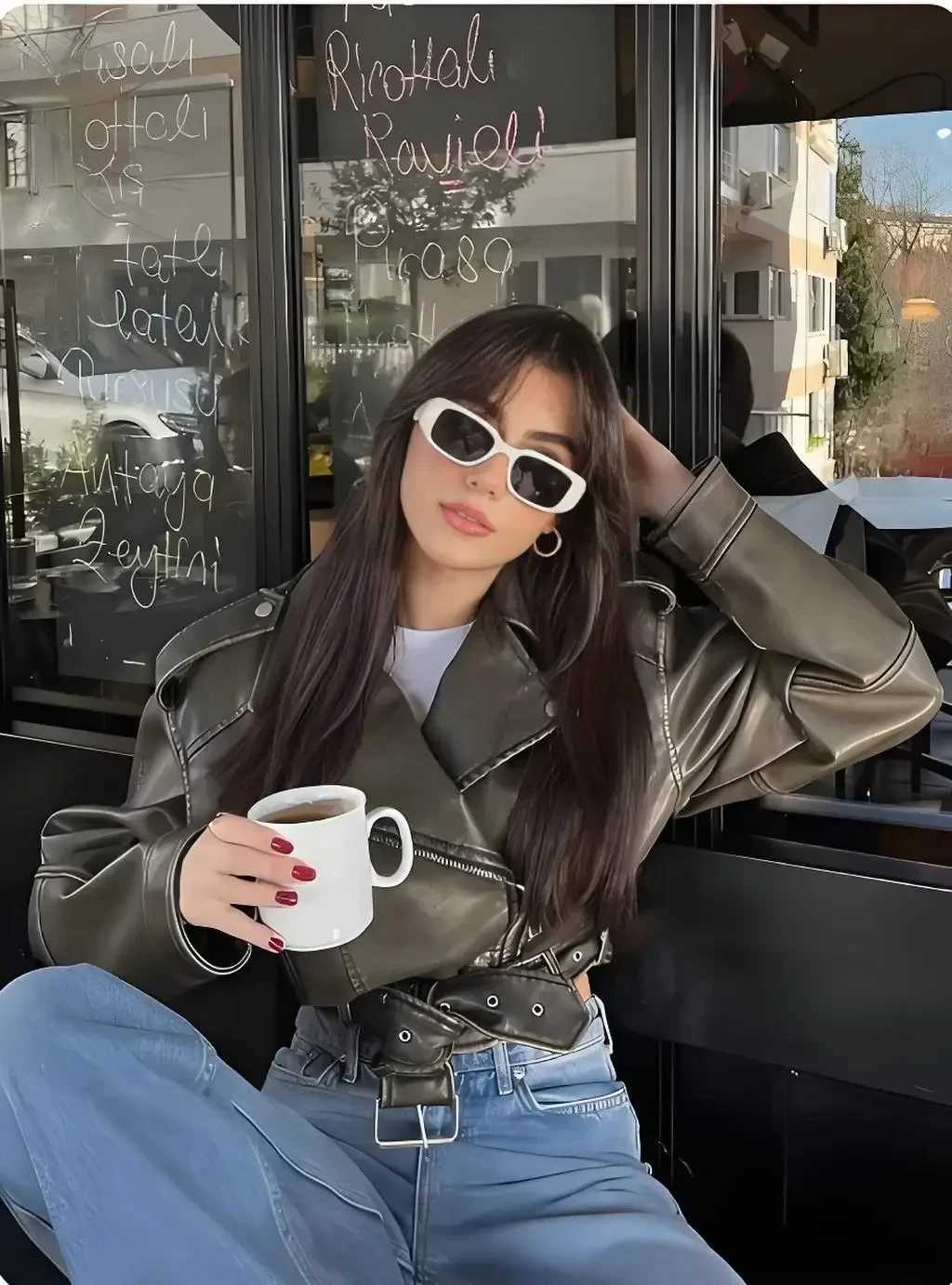 Women Oversized Vintage Loose Pu Faux Leather Short Jacket with Belt Streetwear Female Zipper Retro Moto Biker Coat Outwear Y251105