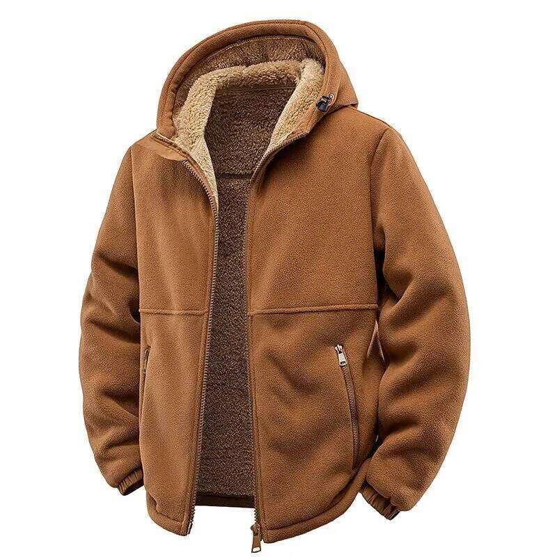 New Autumn and Winter Fashion Solid Color Thick Warm Lamb Wool For Men's Casual Loose Sports Windproof Plus Size Jacket Down Cotton