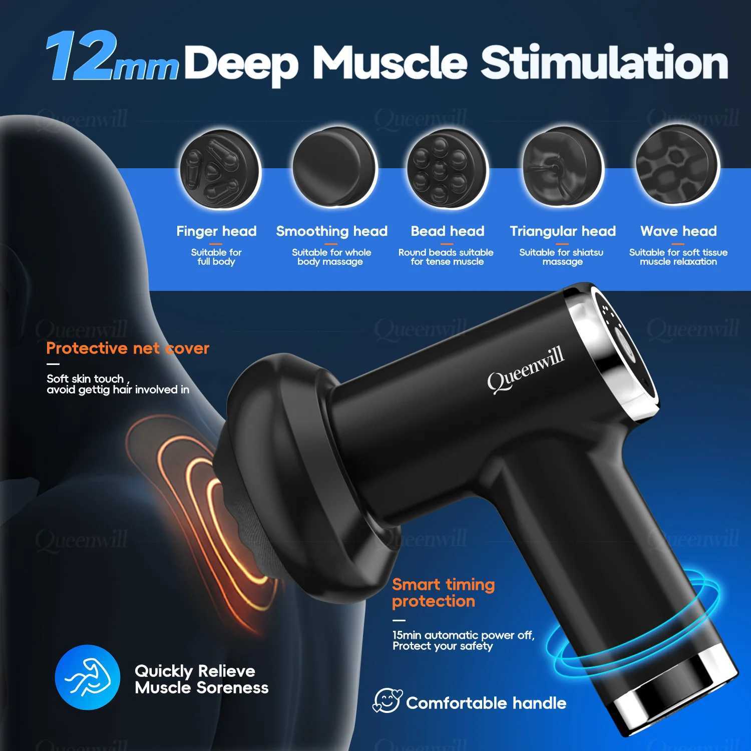 Portable Electric Massage Gun Body Sculpting Massager Deep Tissue Muscle Relaxation Massage Machine With 5 Heads For Full Body J251030