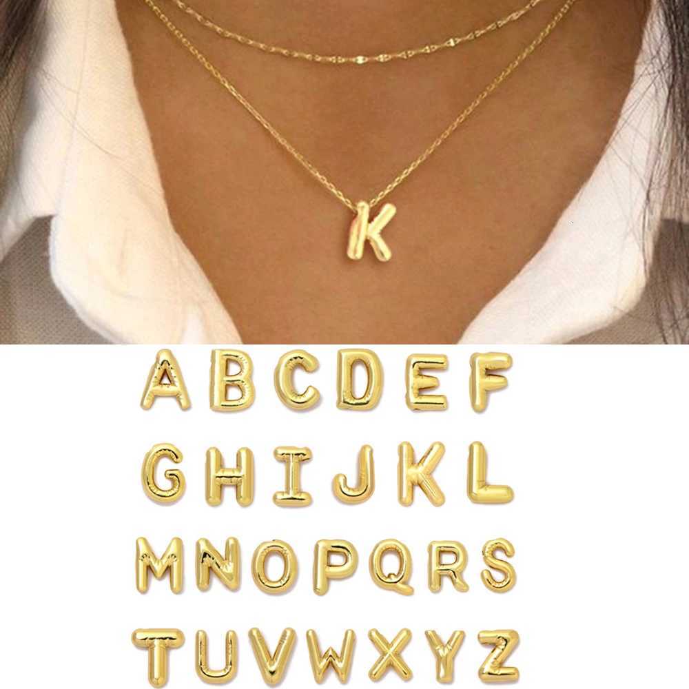 Dainty Bubble Letter Necklace Initial Gold Plated Stainless Steel Lip Chain Layered Ballon Necklaces For Women Jewelry GiftXJ251030