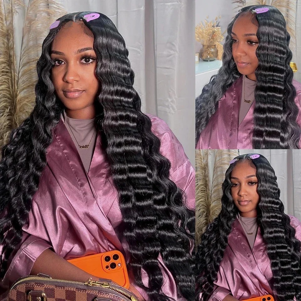 Black Loose Deep Wave Frontal Wigs HD Lace Wig 13x6 Human Hair Water Wave Curly Lace Front Wigs Brazilian Hair 360 Preplucked Ready To Wear Heat Resis