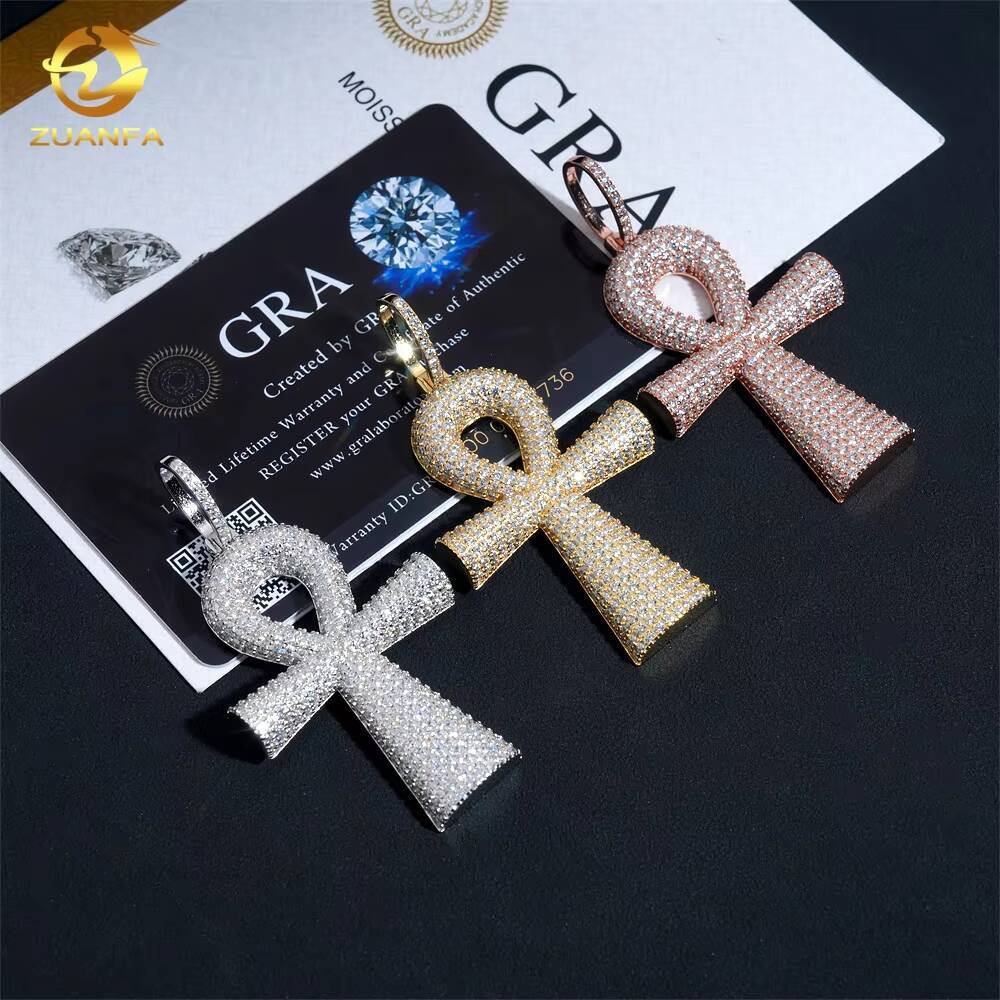 Cute Design Ankh Necklace Pass Diamond Tester Moissanite Sterling Silver Gold Plated Ankh Cross Charm Pendant Fine Jewelry