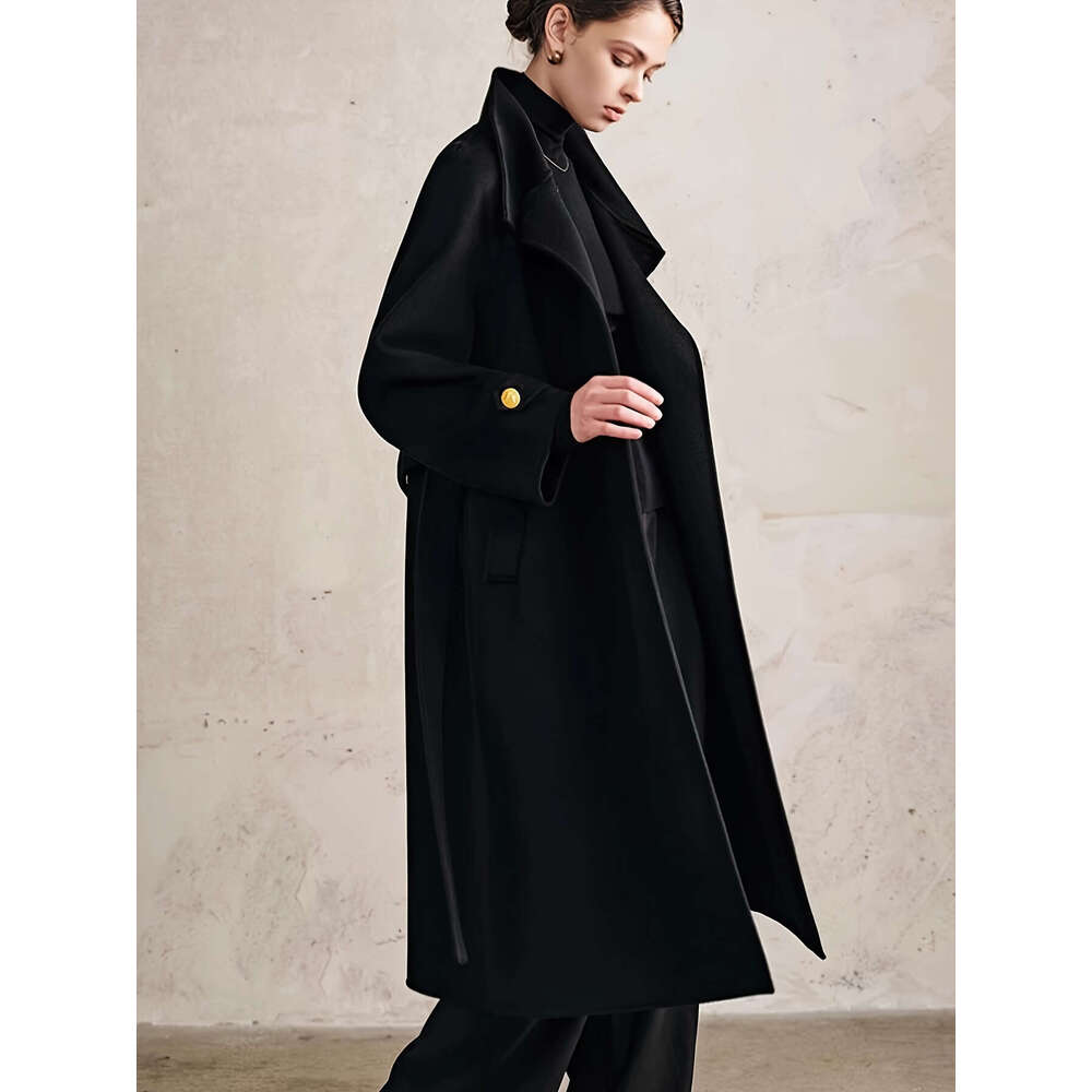 M Women S Elegant Stand Collar Golden Button Midi Coat