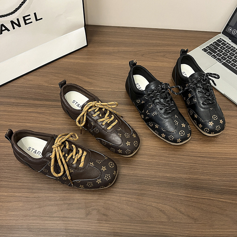 Free Shipping Luxury Women's Soft Leather German Training Shoes - Retro Commuter Flat for Women, Athletic Casual Low Heel Comfortable Forrest Gum