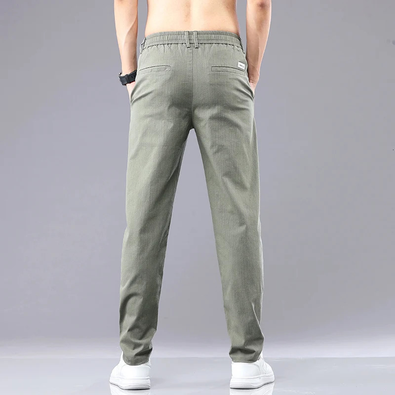 6 Colour Summer Mens Classic Cotton Solid Color Fashion Business Casual Pants Elastic Waist Korean Fashion Men Clothing 2838 251028