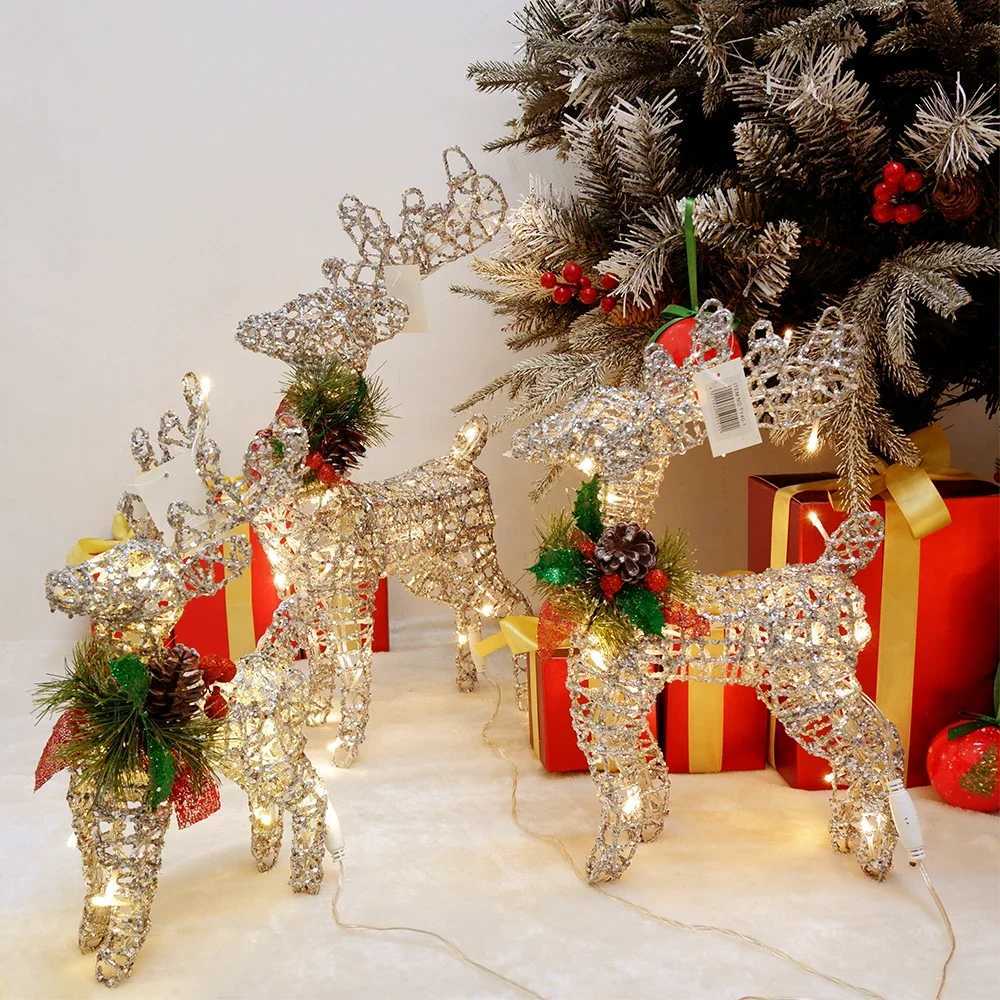Christmas Iron Deer Ornaments Golden Reindeer Cart Elk Garden Decoration Christmas Tree Matching Scene Deer Light New Year Decor C251030