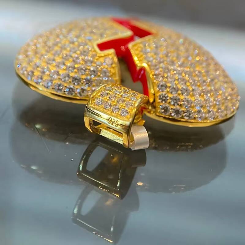 Hip Hop Pass Diamond Tester 925 Sterling Silver Bling Iced Out GRA VVS Moissanite Red Enamel Broken Heart Pendant for Men Women