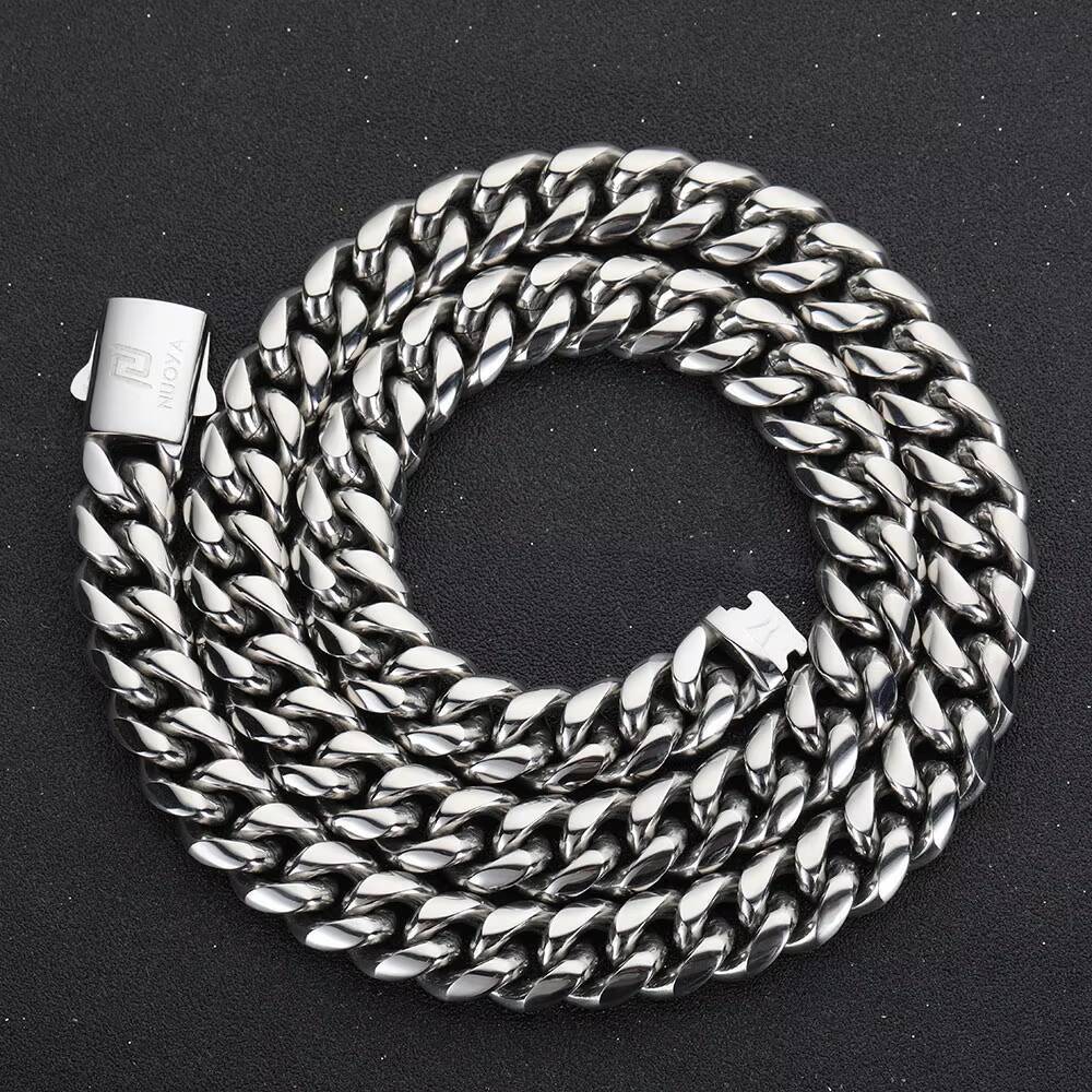 NUOYA Custom Miami Cuban Link Chain Stainless Steel Hip Hop Jewelry 14K18K Gold Plated Cuban Chain Mens Necklace Designer's style