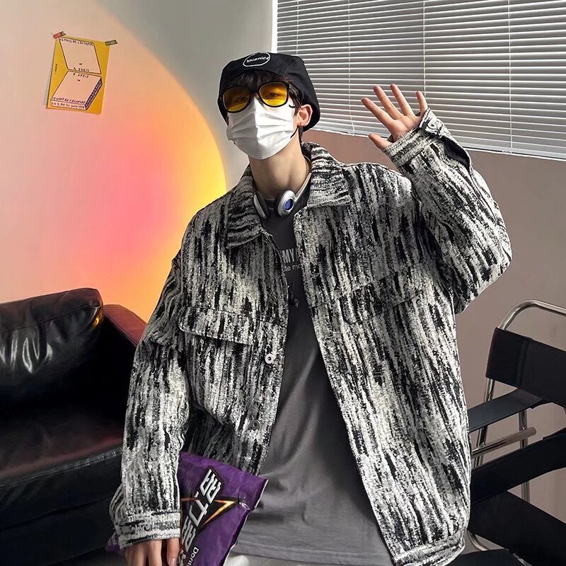 Washed Tie-dye Denim Jacket For Men Spring And Autumn New Korean Version Loose Street Style Designer Coat Harajuku Workwear Jacket