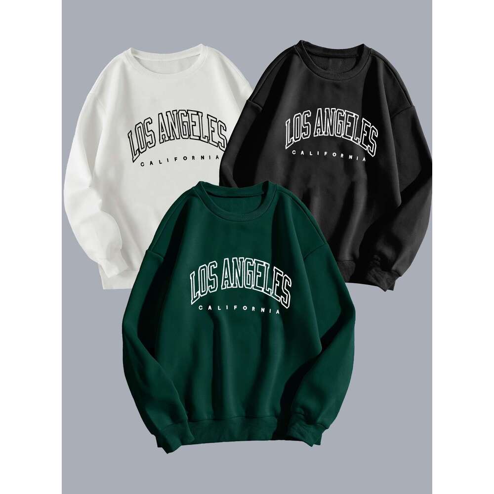 Round Neck Sweatshirt Set With Letter Print