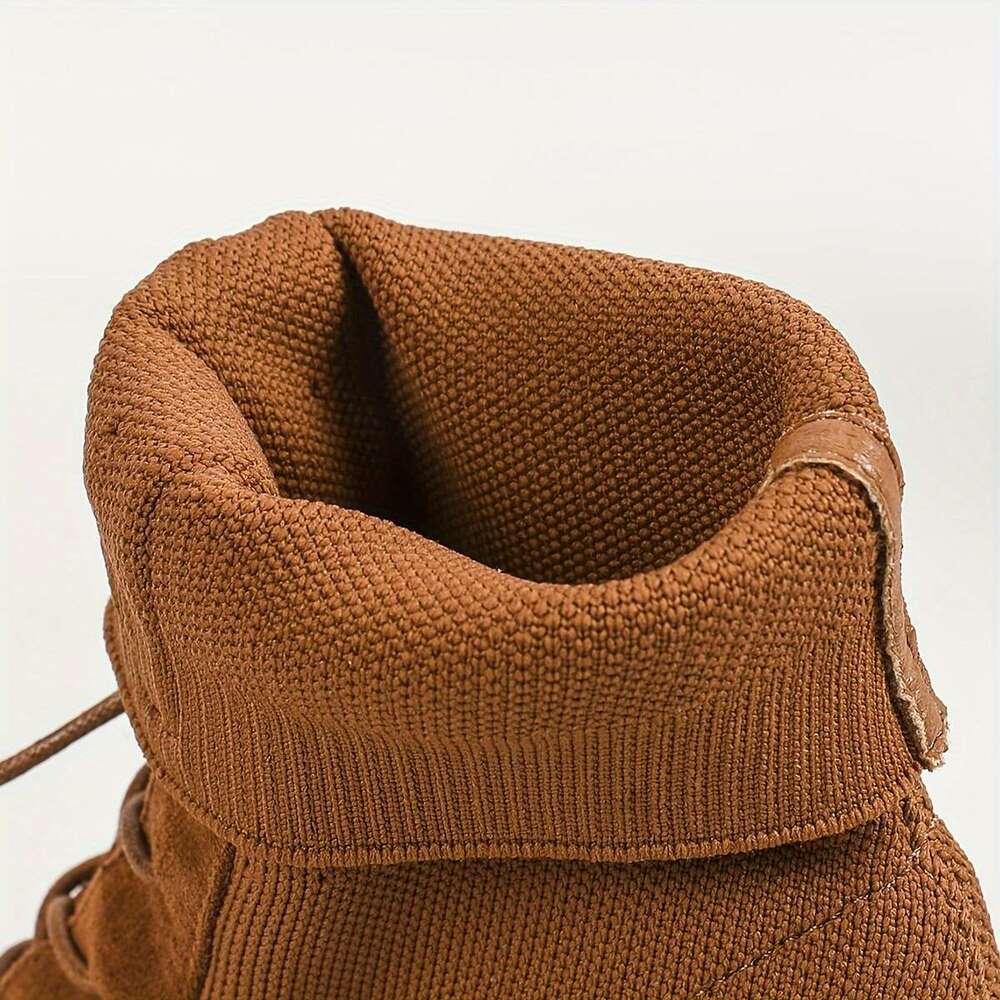 Women's High Heeled With Heels Fly Woven Uppers, Tied Straps, Thick Heels, Round Toe, Midsole Boots Are Fashionable And Suitable For Daily Wear