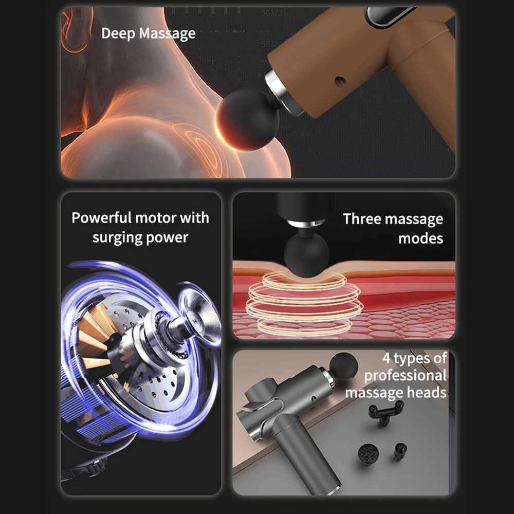 Silent Fascia Gun Muscle Relaxation FourHeaded Muscle Massager Tool Deep Tissue Percussion Gun for Relaxation And Recovery J251030
