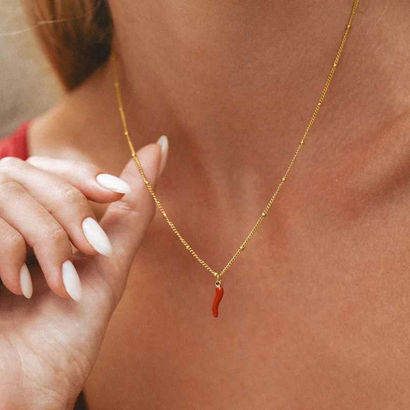 Red Chili Charms Pendant Necklace for Women Stainless Steel Waterproof and Rust Proof Daily Accessories JewelryXJ251030