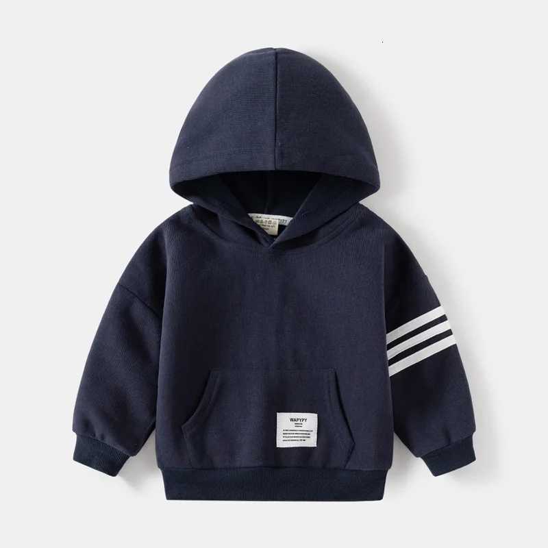 2025 Autumn Winter Boys Striped Sleeves Hoodie Childrens Clothing For 27Years Kids Solid Color Casual Sports Warm SweatshirtT251030
