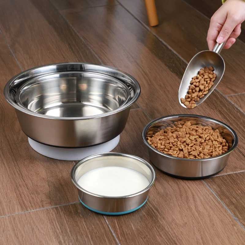 Stainless Steel Dog Bowl with Silicone Base Non Slip Pet Feeder Water Dish Cat Bowl Durable Pet Supplies J251113