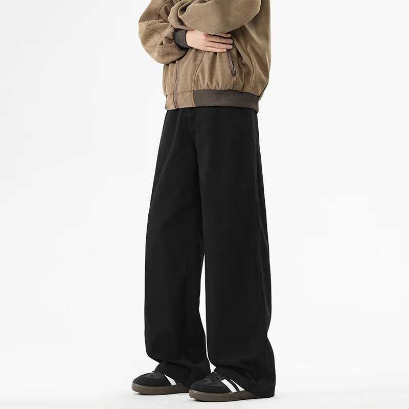 Mens Spring New Wide Leg Pants Loose Straight leg Korean Style Fashion Simple Solid Color Mens Casual Pants Wide Legs J251030
