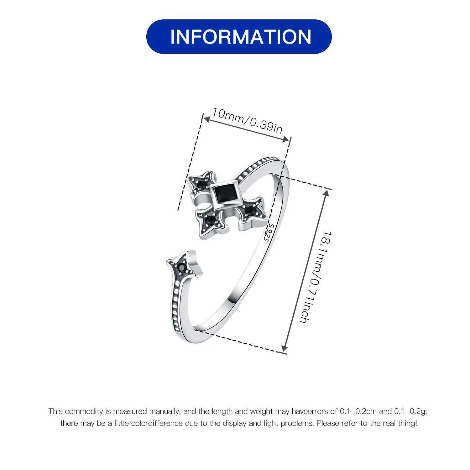 Orstarry S925 Sterling Silver Black Zircon Cross Opening Ring For Women Finger Ring Jewelry Party Fine Trendy GiftsW251030