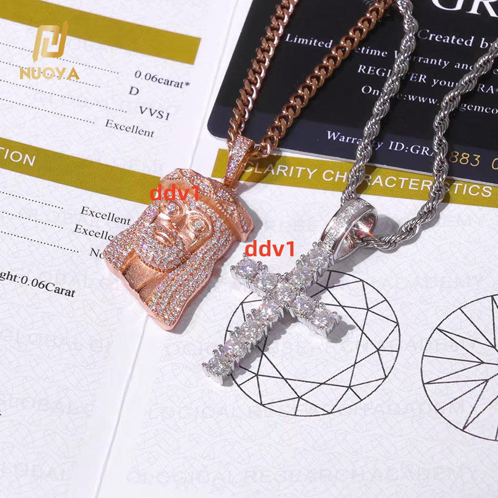 NUOYA Womens Fine Jewelry 925 Silver Jesus Head Pendant Iced Out VVS Moissanite Rose Gold Plated Charm Pendant for Gifts Designer's style