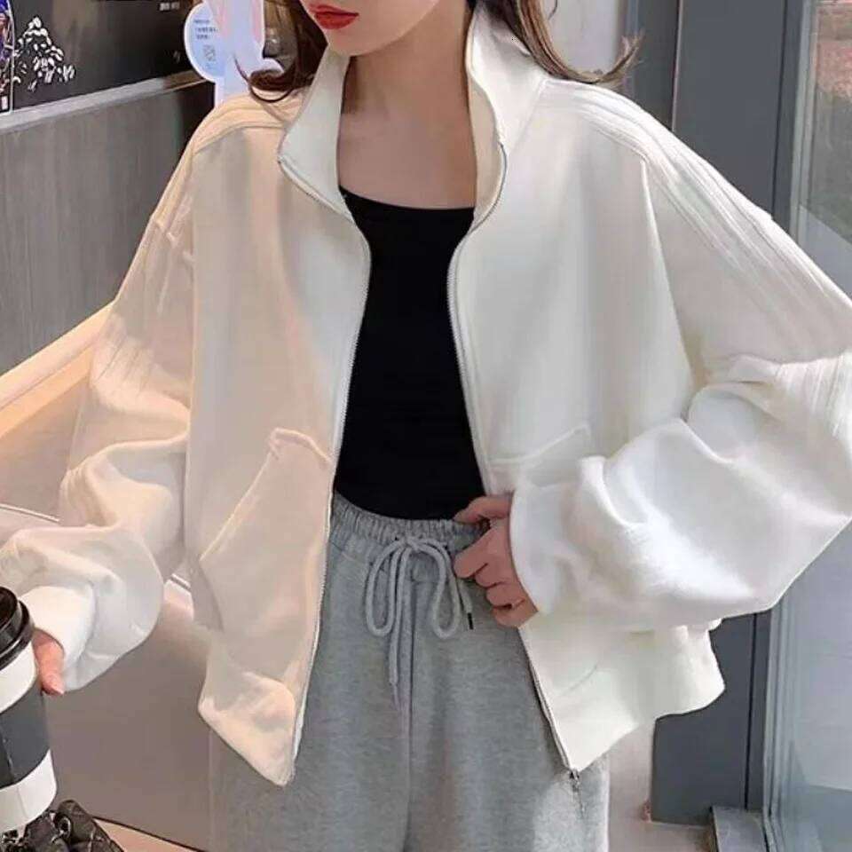 Short Sweatshirt Women's Autumn Winter Student Versatile Three Stripe Jacket Loose Fit Casual Style New Hot Sale Of The S