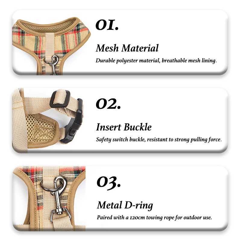 Durable Lattice Pet Harness Leash Set for Dogs 120cm Walking Exercise Vest Strap Traction Anti Lost Small Medium Dog Accessories J251129