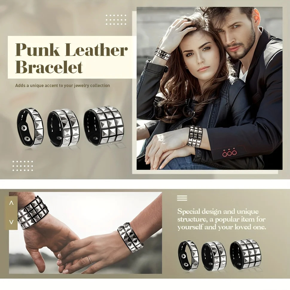 Punk HipHop Gothic Nail Bracelet Rivets Casual Couple Bracelet Party Years Christmas Valentines Day Birthday Gift 251028