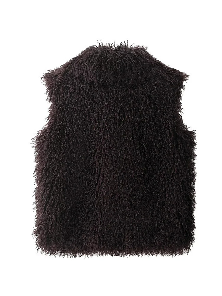 TFMLN Fur Vest For Women Solid Color Sleeveless Waistcoat Jacket Long Faux Winter Thick Fashion Lady Coat 251028
