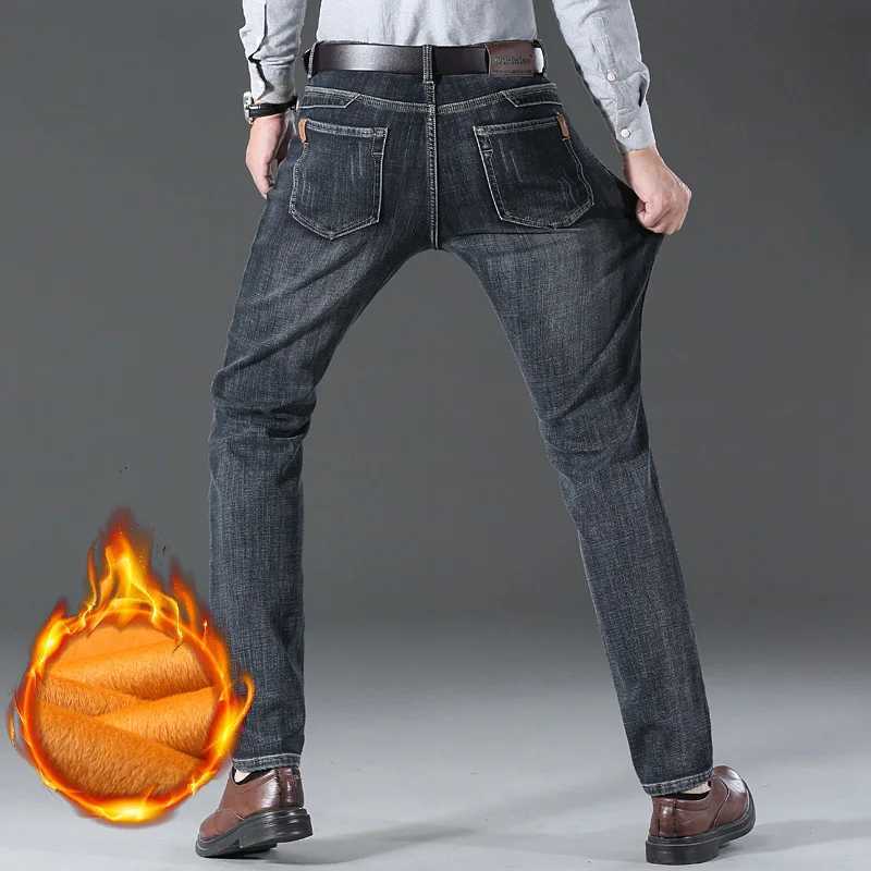 Winter Thermal Warm Flannel Stretch Jeans Mens Winter Highquality Famous Brand Fleece Pants Straight Trousers Denim Jean 2840 J251030