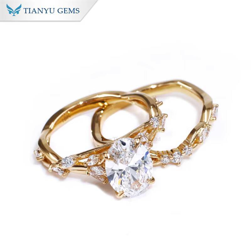 Tianyu Gems Custom Made Oval Moissanite Diamond 75105mm 3ct and Marquise Moissanite 10k 14k 18k Yellow Gold Ring Set