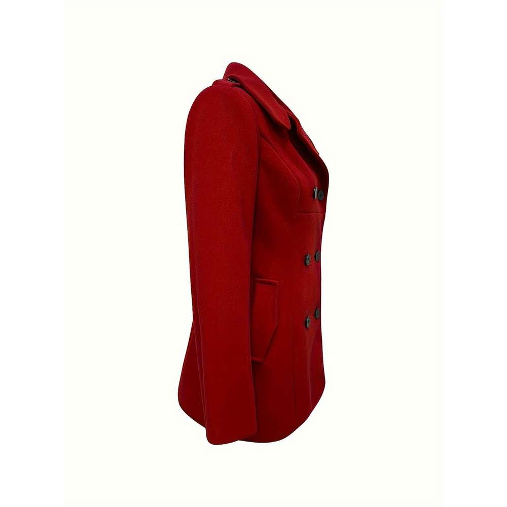 Women S Elegant Red Coat With Black Buttons Hine Washable Coat Tailored Fit For Fall Winter Versatile Winter Coats Casual To Formal Wear Classic Trenc