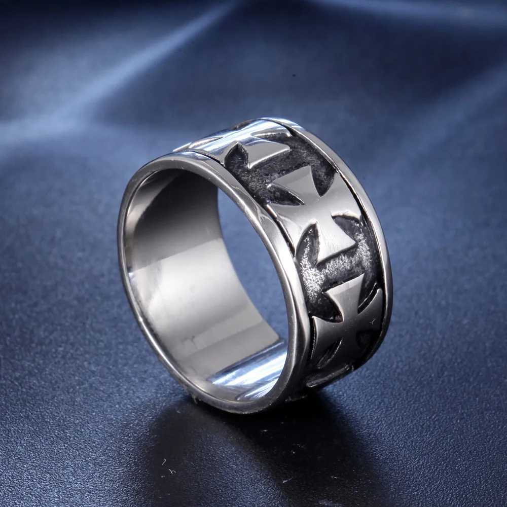 Silver color Knight Templar Cross Rings Black Punk Crusaders Band Rings for Mens Promise Jewelry Anel W251030