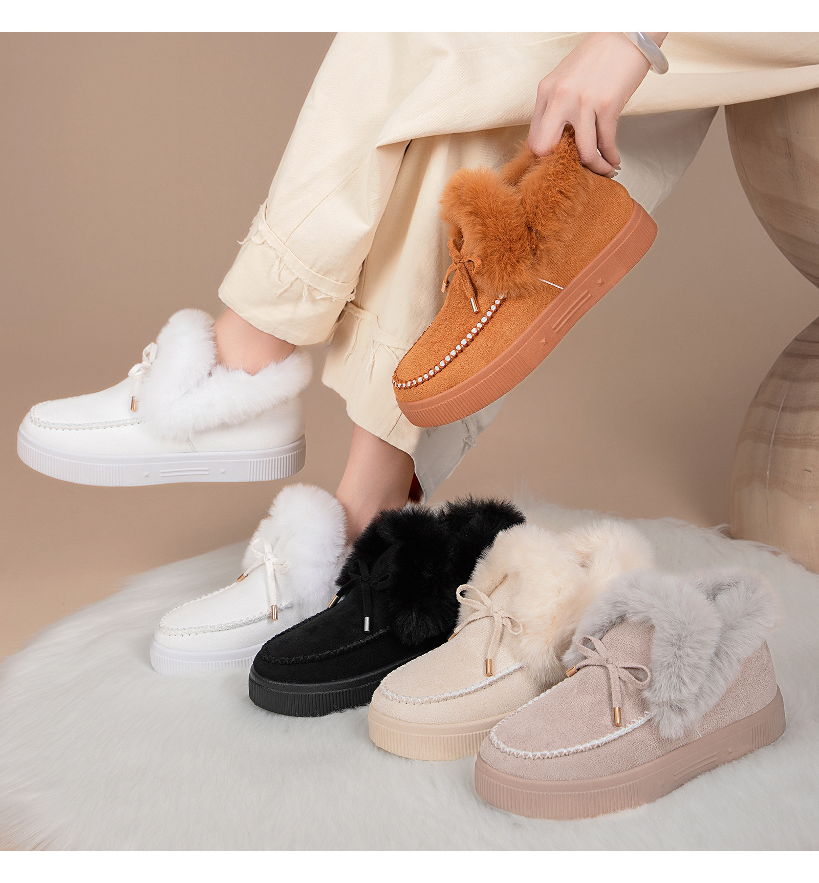 Shoes, women's cotton shoes winter fashion new fashion versatile fleece thickened women's snow boots non-slip cotton boots