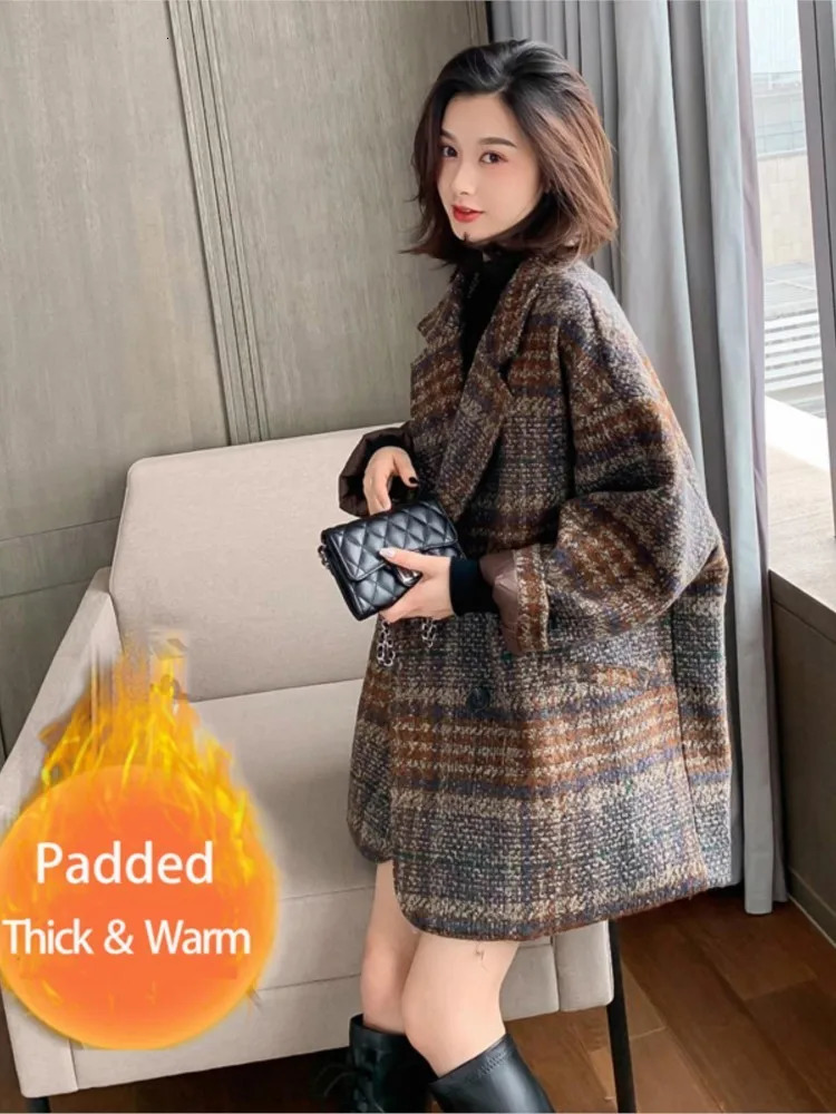 Bella Winter Korean Overcoat Women Vintage Woolen Loose Coats female Double Breasted Turndown Collar 251010